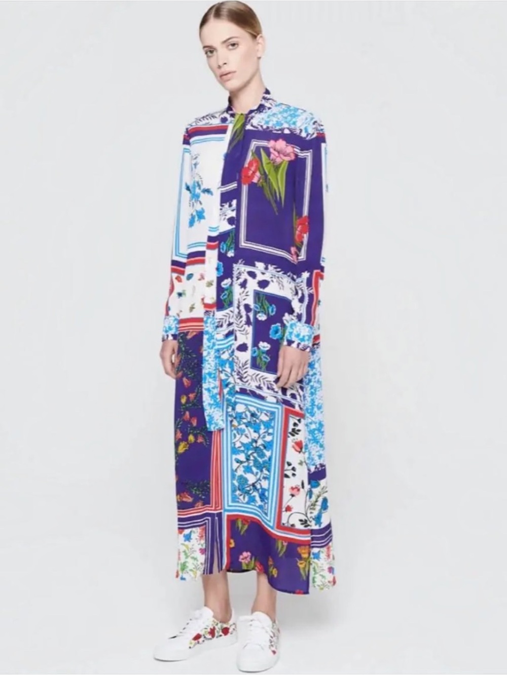 ESCADA Floral Patchwork Tie-Neck maxi Dress